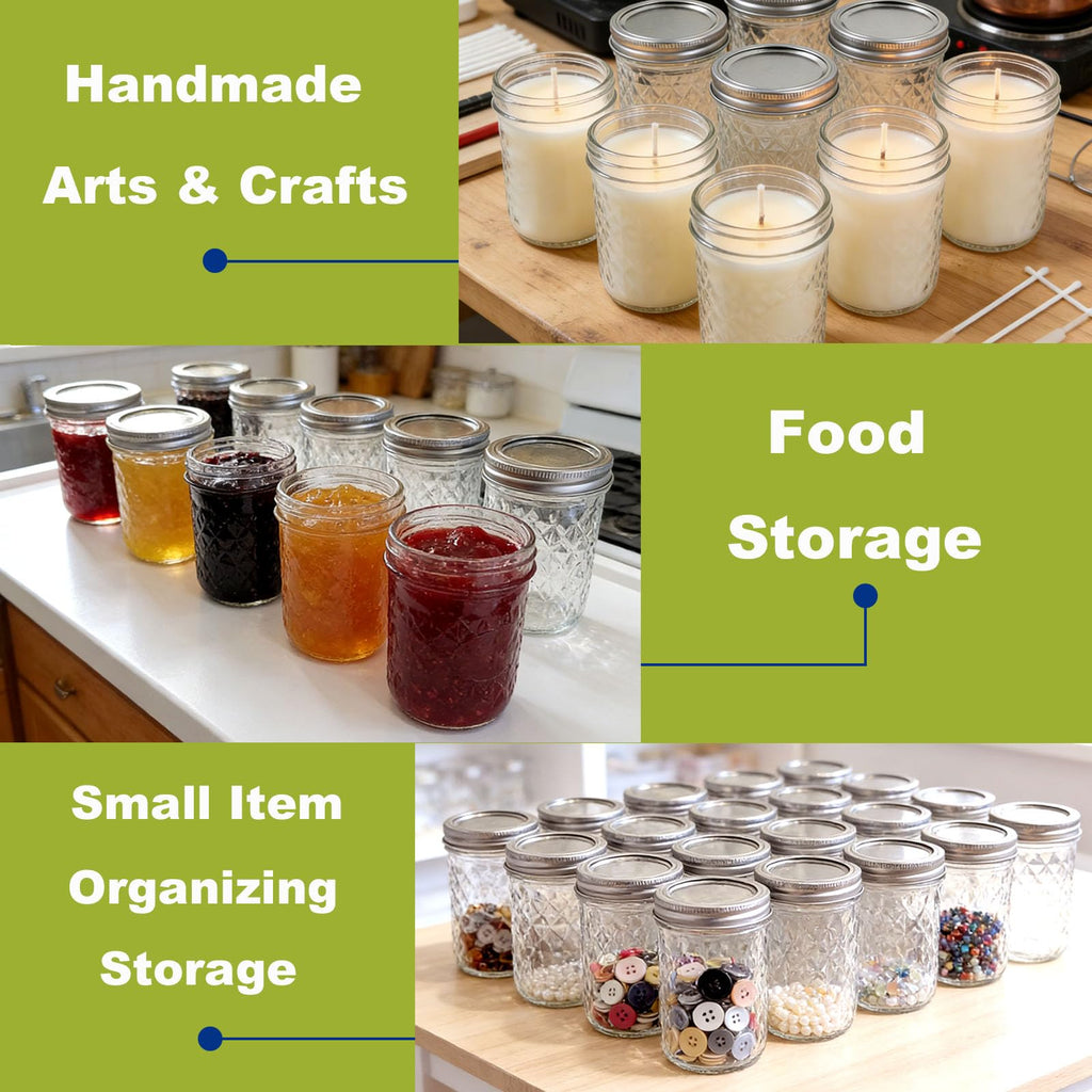 12 Pack Glass Mason Jars with Lids 16 oz & 8 oz Q85562