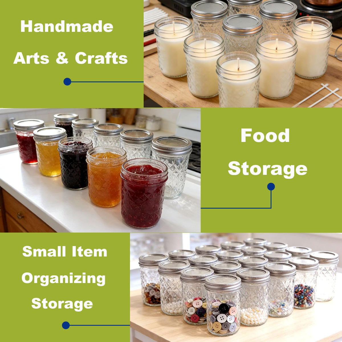 12 Pack Glass Mason Jars with Lids 16 oz & 8 oz Q85562