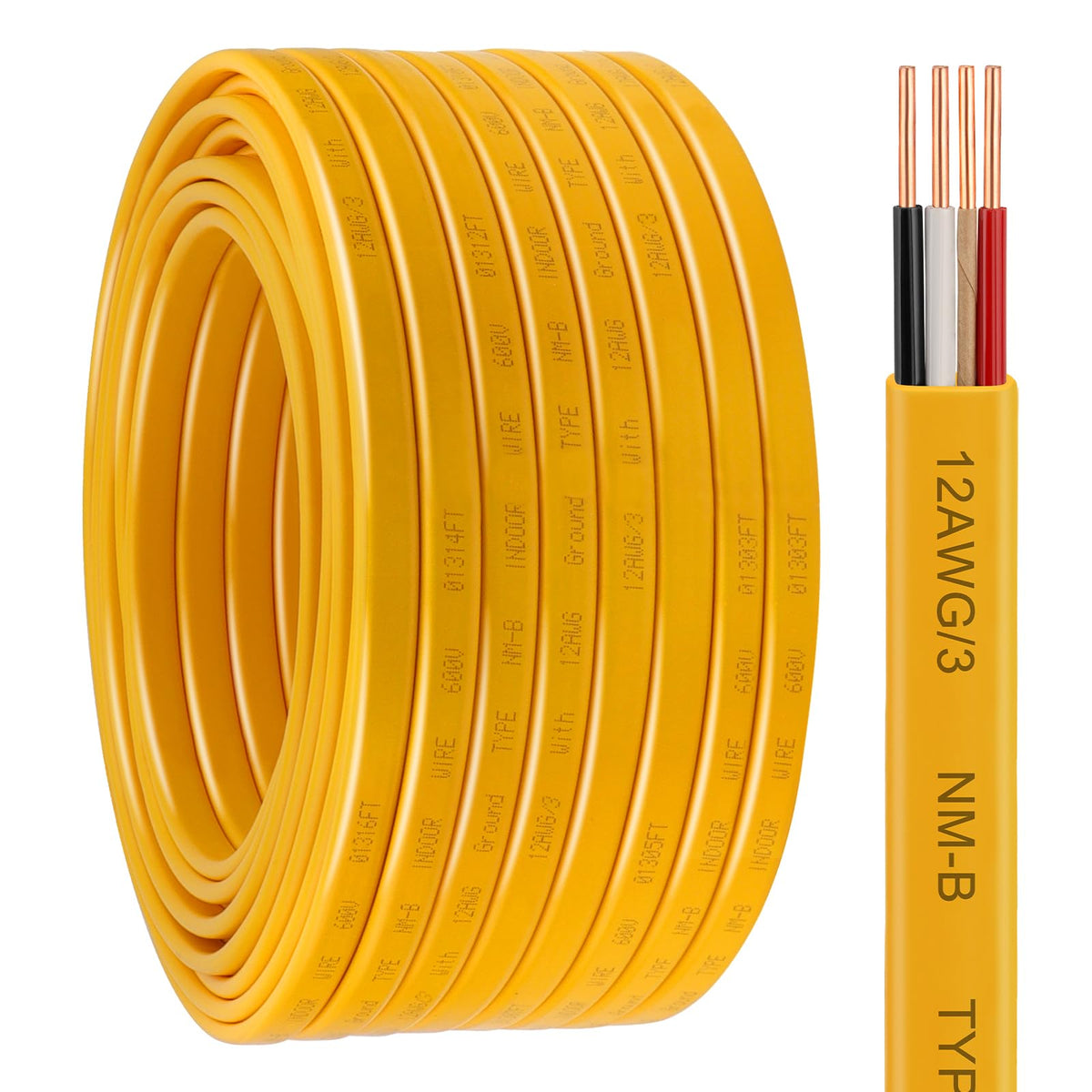12 AWG 3 Conductor NM-B Wire with Ground 100FT I35036