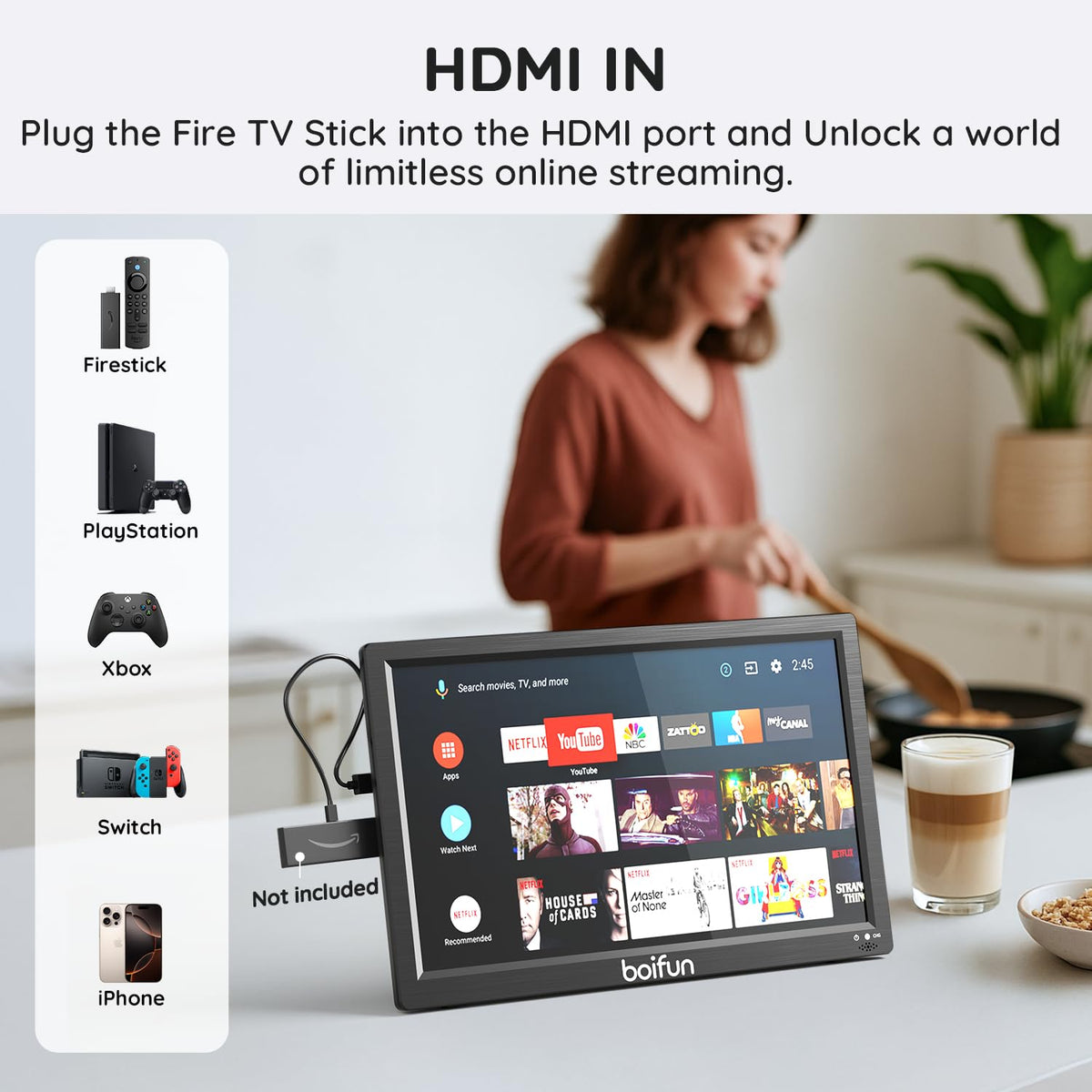 15.6" Portable TV DVD Combo with Antenna, FM Radio, 5000mAh Battery, Black H806