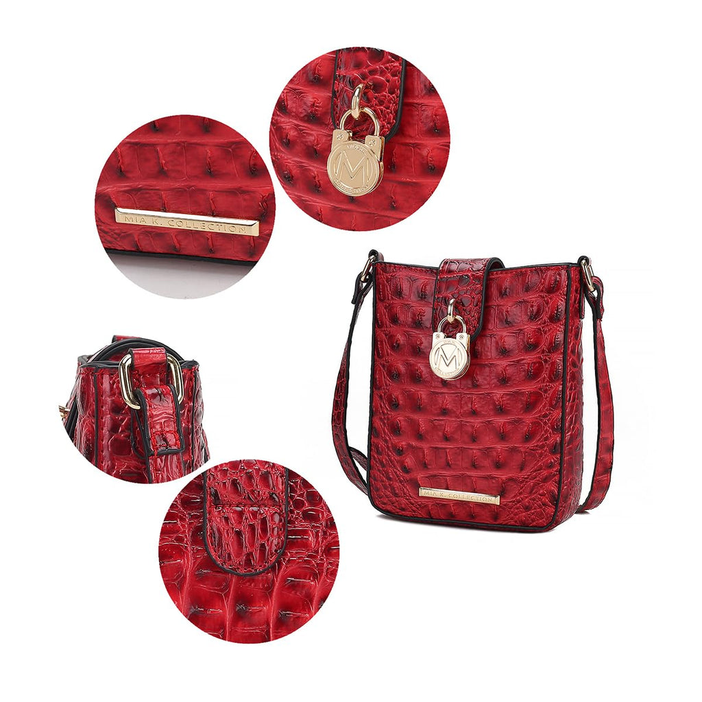 Women's Faux Crocodile Embossed Vegan Leather Crossbody Bag O172