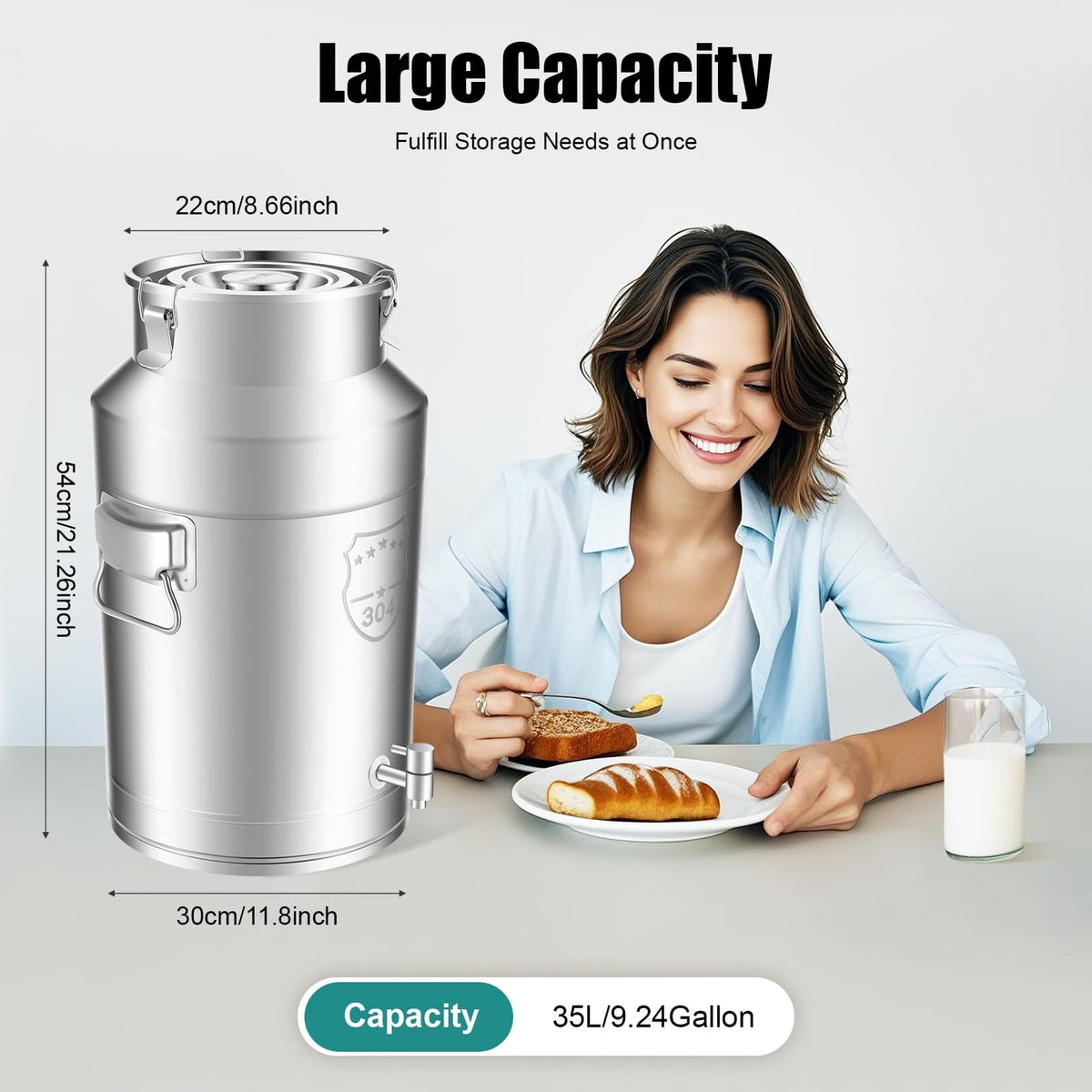 35L Stainless Steel Milk Can with Faucet W8077