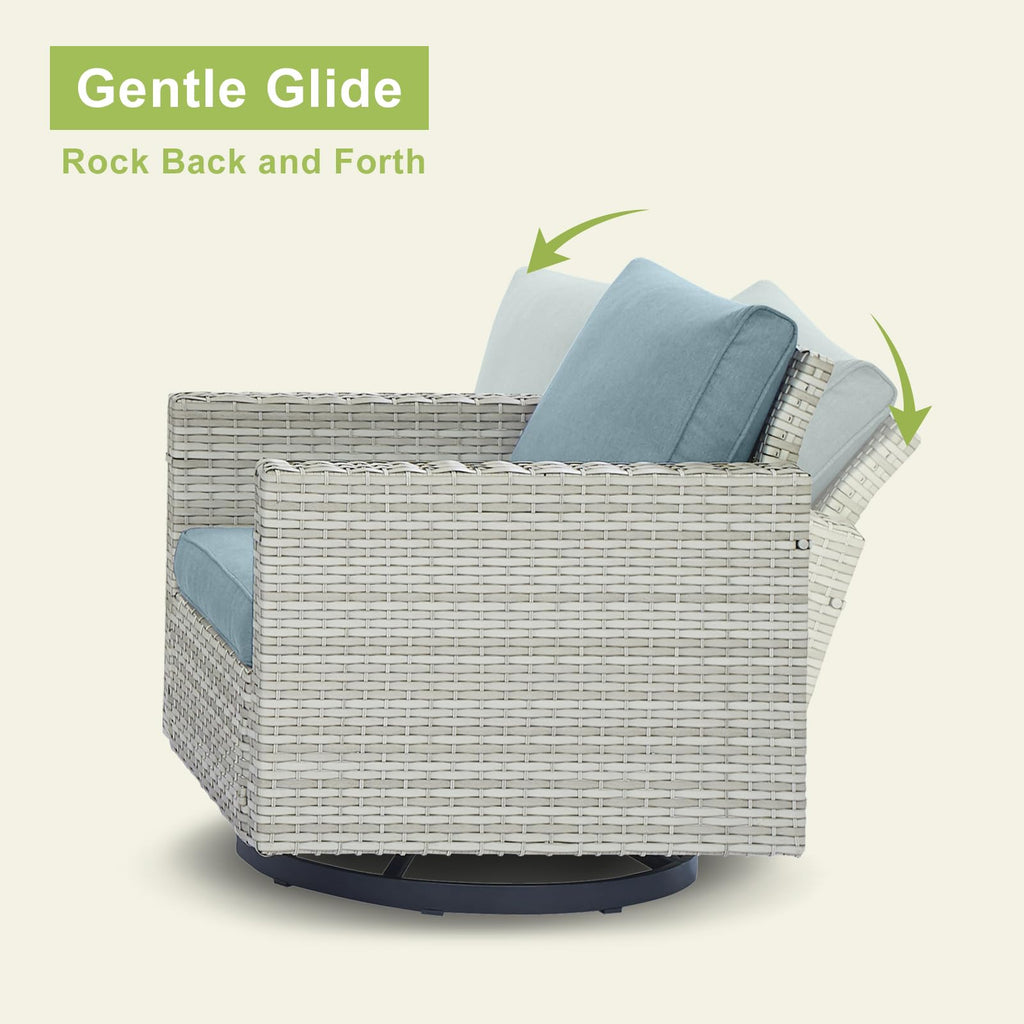 7 Piece Wicker Patio Conversation Set with Swivel Rocker Chairs and Ottoman L276888
