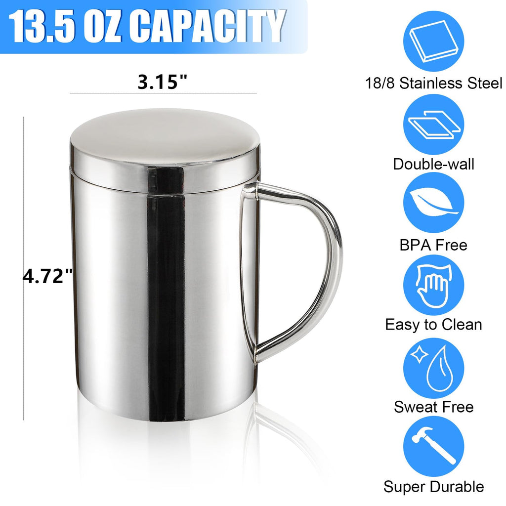 2 Pack 13.5 oz Stainless Steel Insulated Mugs with Lid and Handle B322