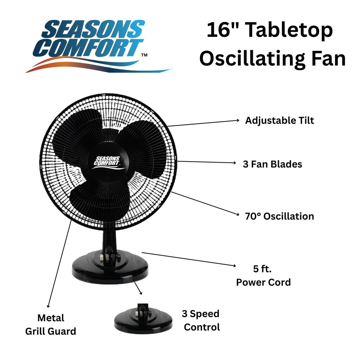 16" Oscillating 3 Speed Table Fan N959