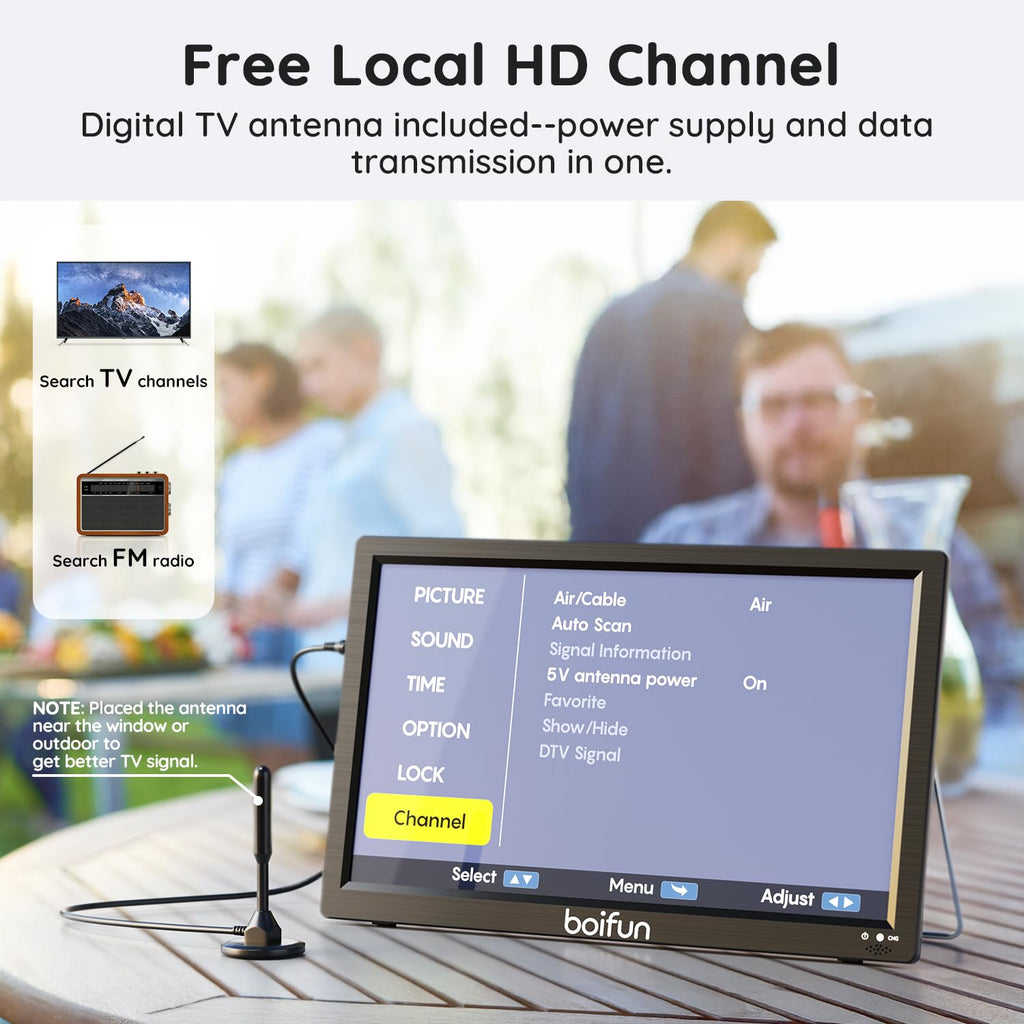 15.6" Portable TV DVD Combo with Antenna, FM Radio, 5000mAh Battery, Black H806