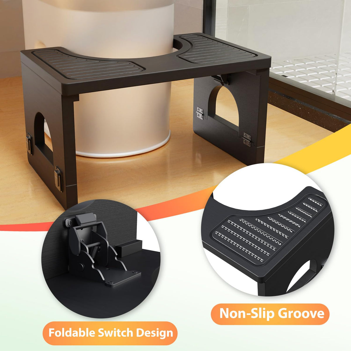 Folding Toilet Stool 7"&9" Adjustable Black Z255