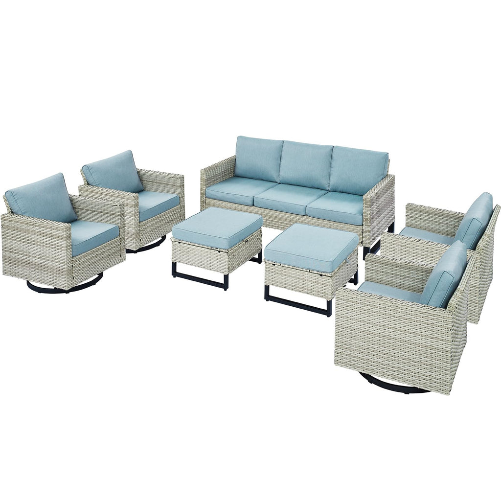 7 Piece Wicker Patio Conversation Set with Swivel Rocker Chairs and Ottoman L276888