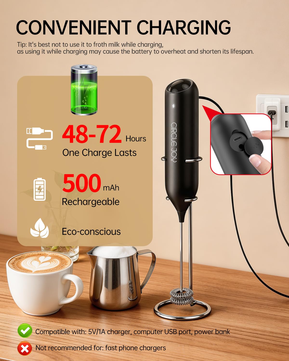 Rechargeable Handheld Milk Frother with Stand H5330