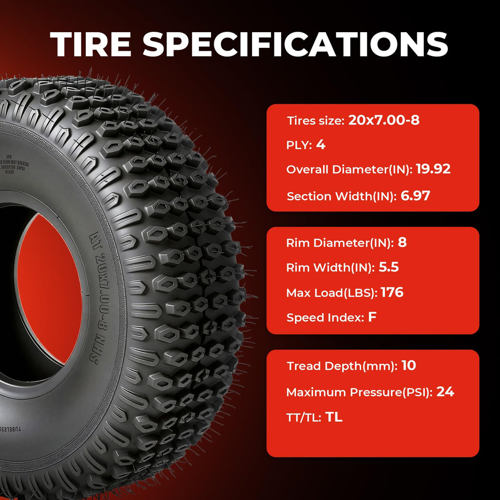 20x7-8 All-Terrain Tubeless Tires Set of 2 A2005