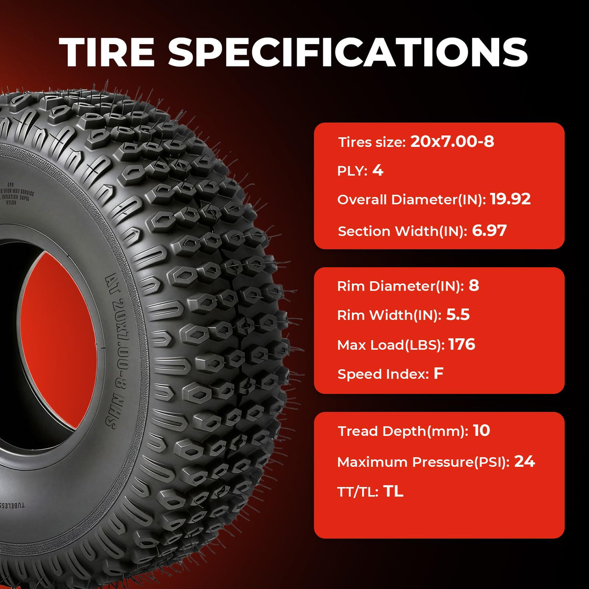 20x7-8 All-Terrain Tubeless Tires Set of 2 A2005
