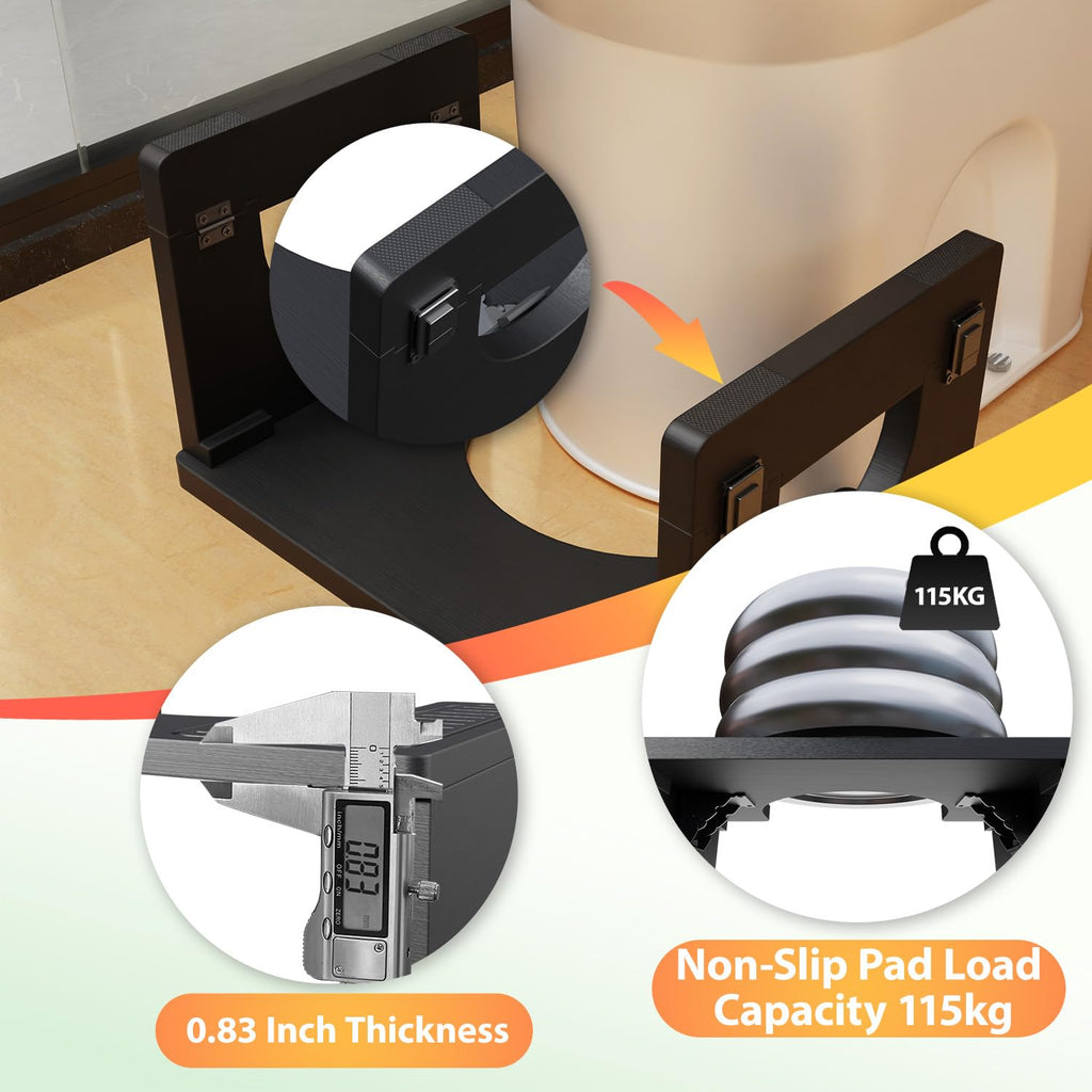 Folding Toilet Stool 7"&9" Adjustable Black Z255