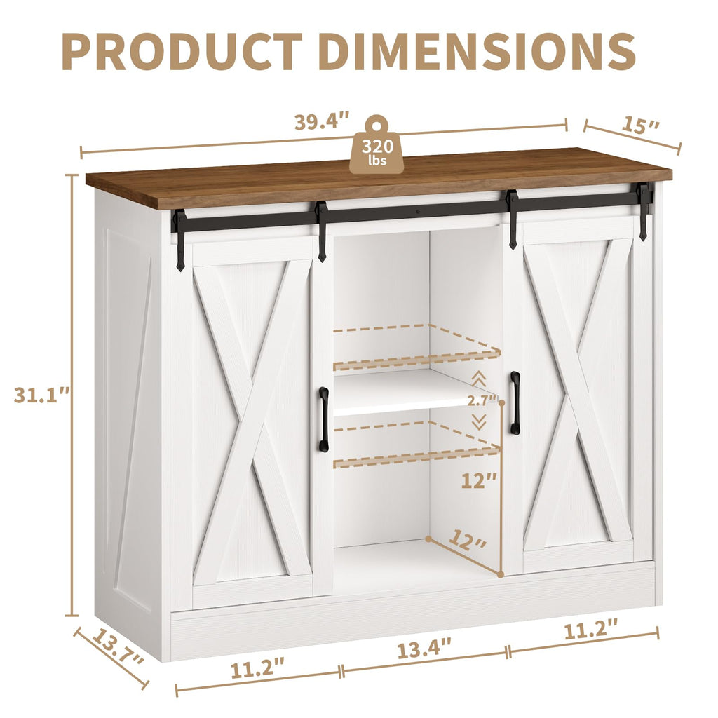 Rustic White Coffee Bar Cabinet with Sliding Barn Doors B844