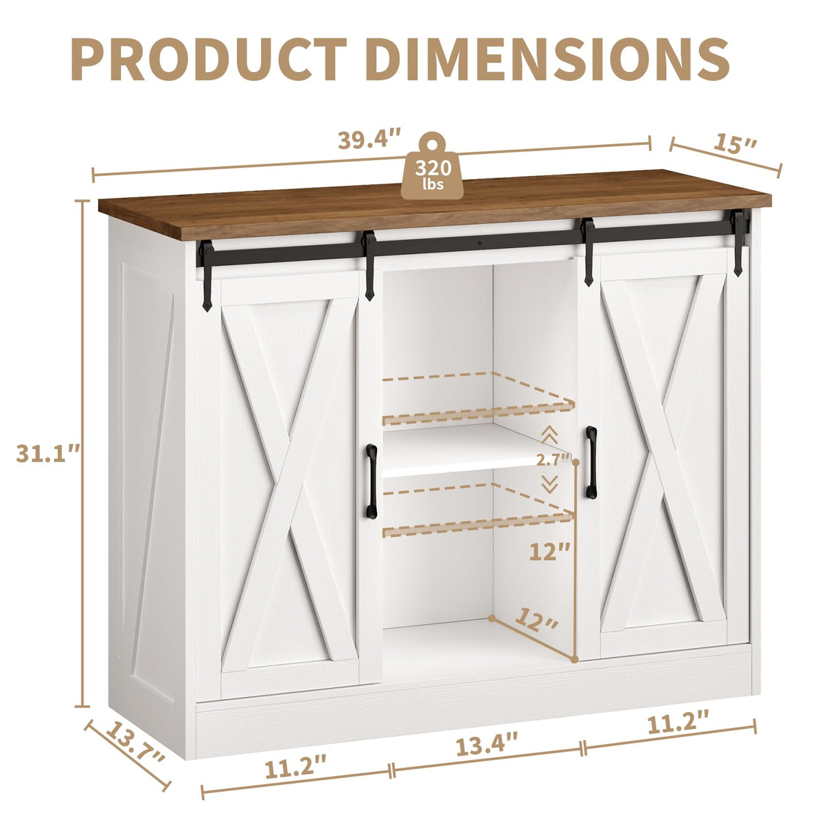 Rustic White Coffee Bar Cabinet with Sliding Barn Doors B844