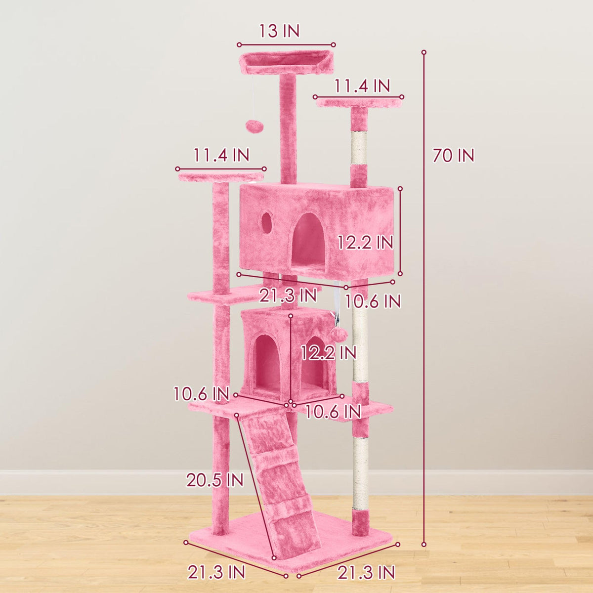 70 inch Multi-Level Cat Tree Tower with Scratching Posts I9543