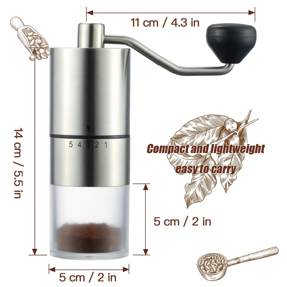 Manual Coffee Grinder with Ceramic Conical Burr H858703