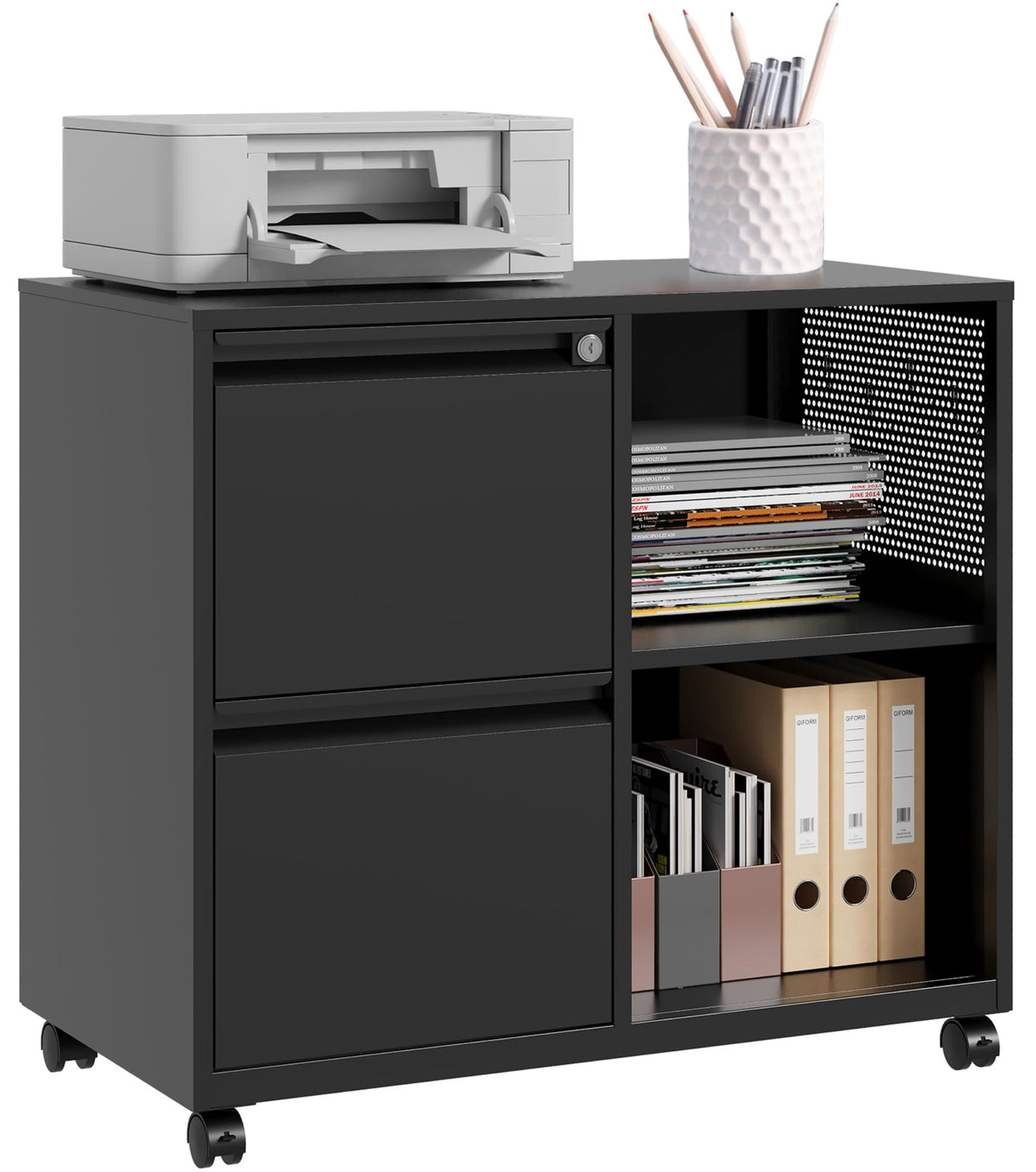 2 Drawer Metal File Cabinet with Lock and Shelf R7671