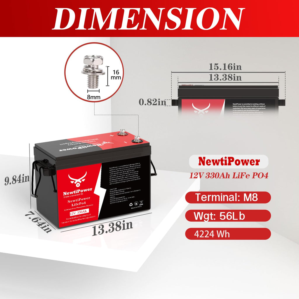 12V 330Ah LiFePO4 Battery with 200A BMS O636