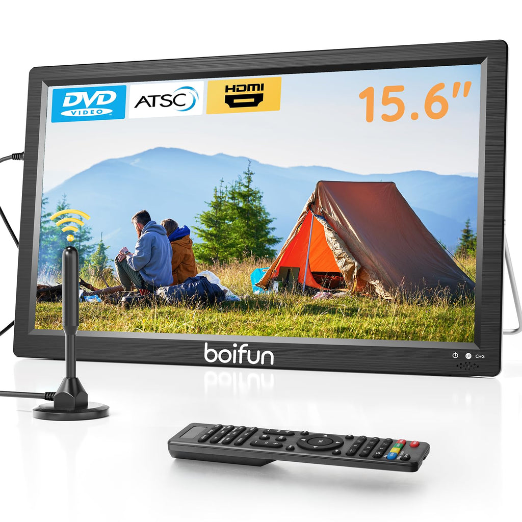 15.6" Portable TV DVD Combo with Antenna, FM Radio, 5000mAh Battery, Black H806