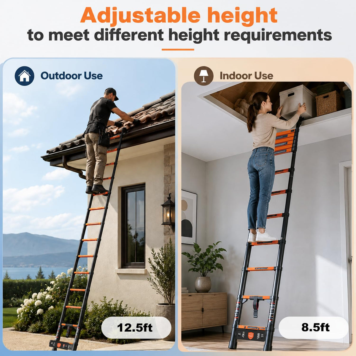12.5 FT Aluminum Telescopic Ladder 330lbs D886