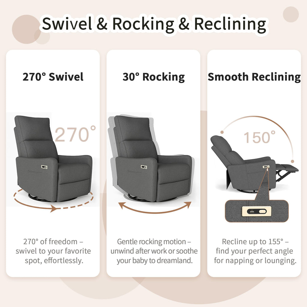 Dark Gray Velvet Swivel Rocker Chair Q73037