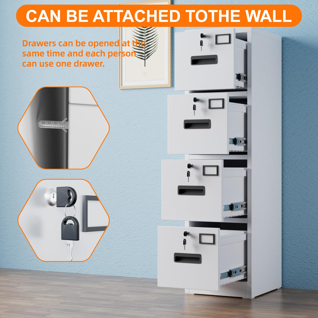 4 Drawer White Metal File Cabinet with Lock I2616
