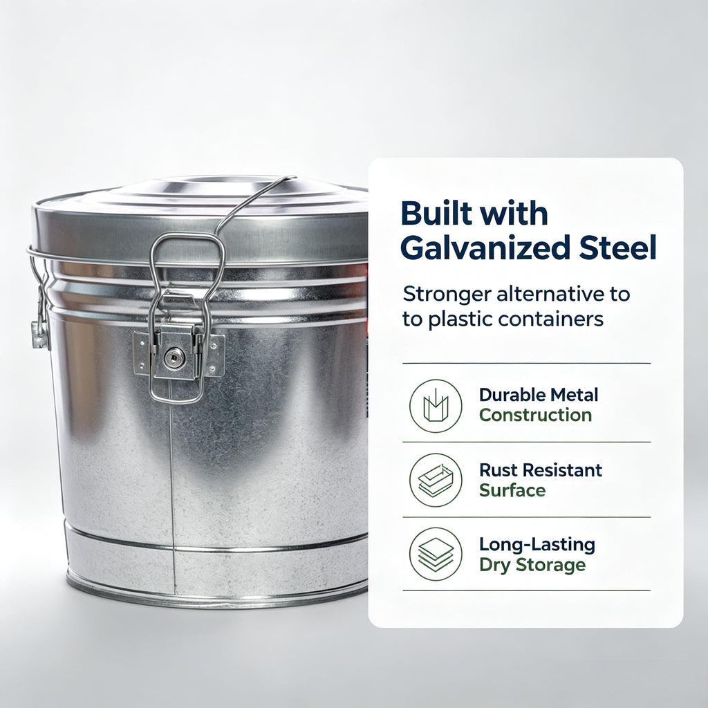 6 Gal Galvanized Steel Storage Can Locking Lid E81253