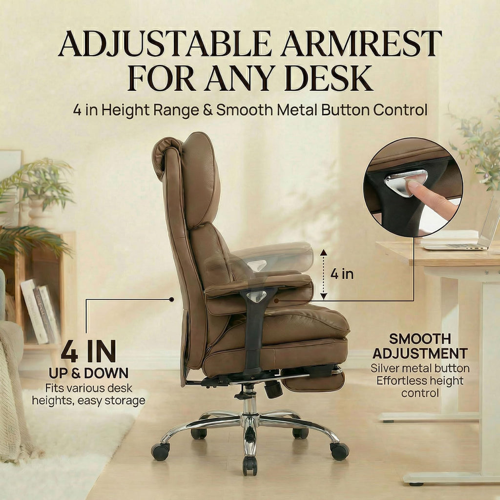 Big & Tall Desk Chair with Footrest Brown C812