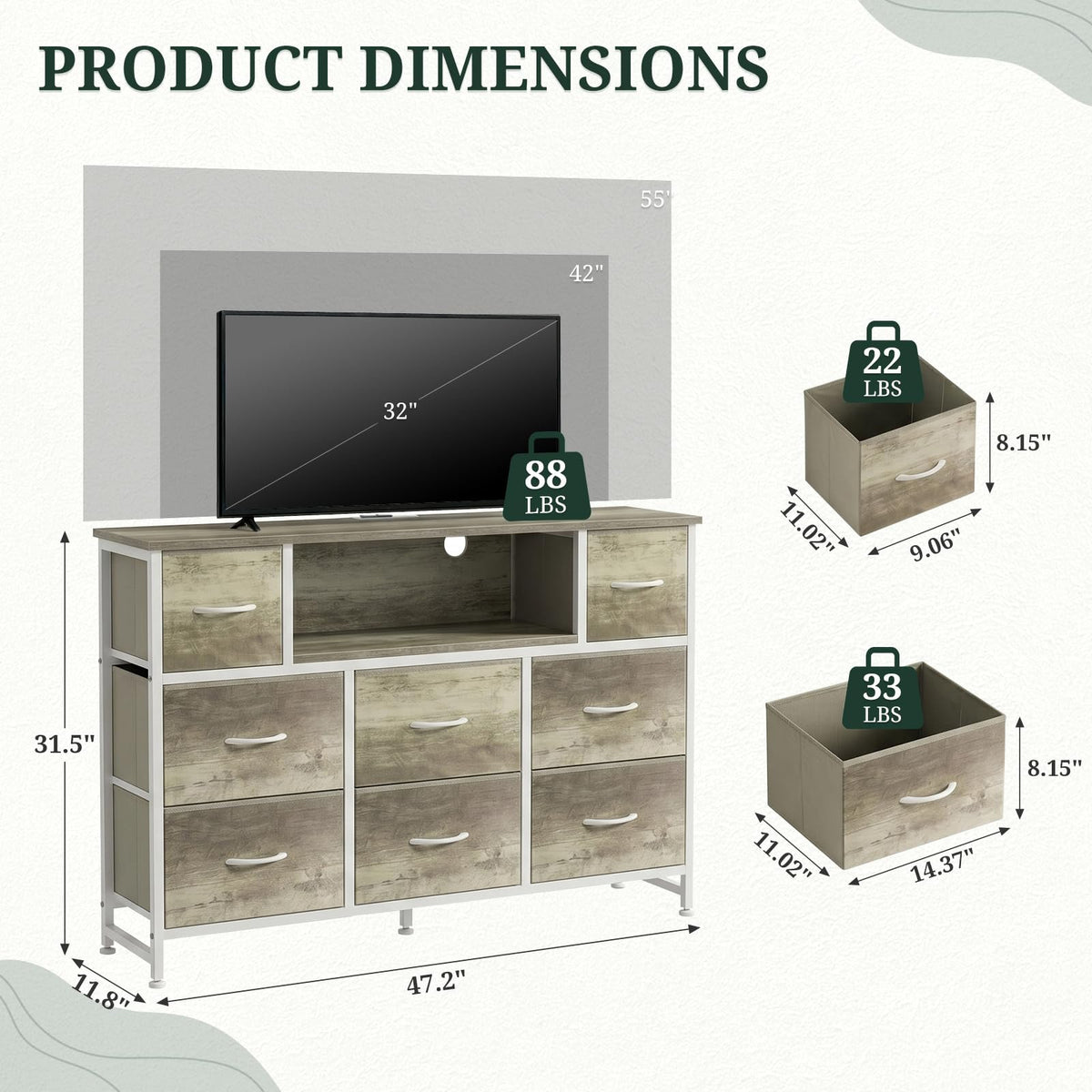 8 Drawer TV Stand with Charging Station U113769
