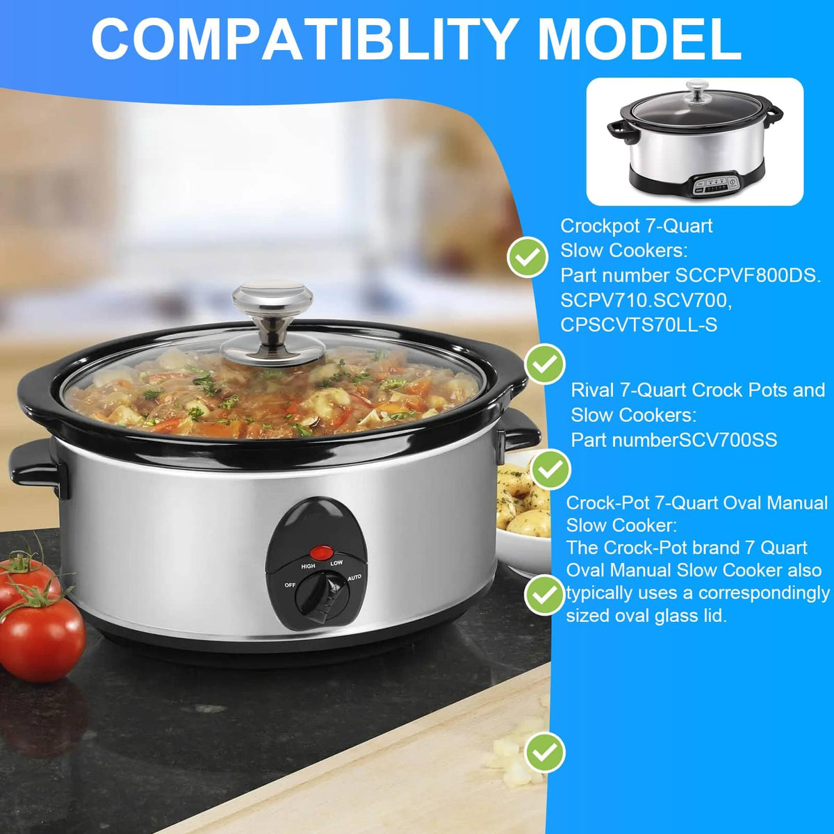 Oval Glass Lid 7 Quart Slow Cooker Replacement Y937