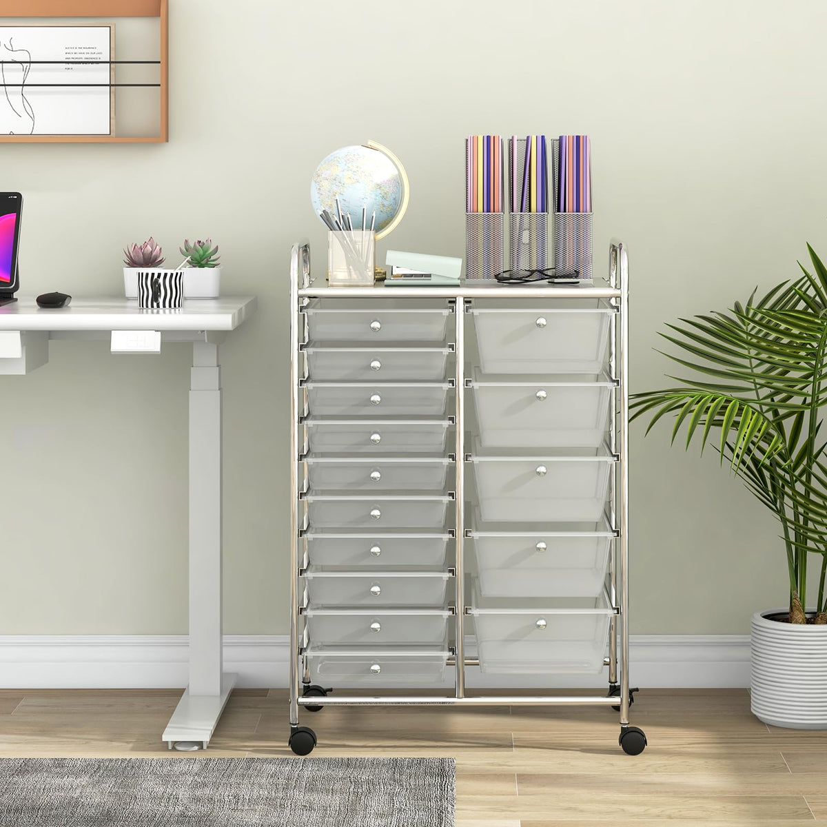 15 Drawer Rolling Storage Cart with Metal Frame K3008