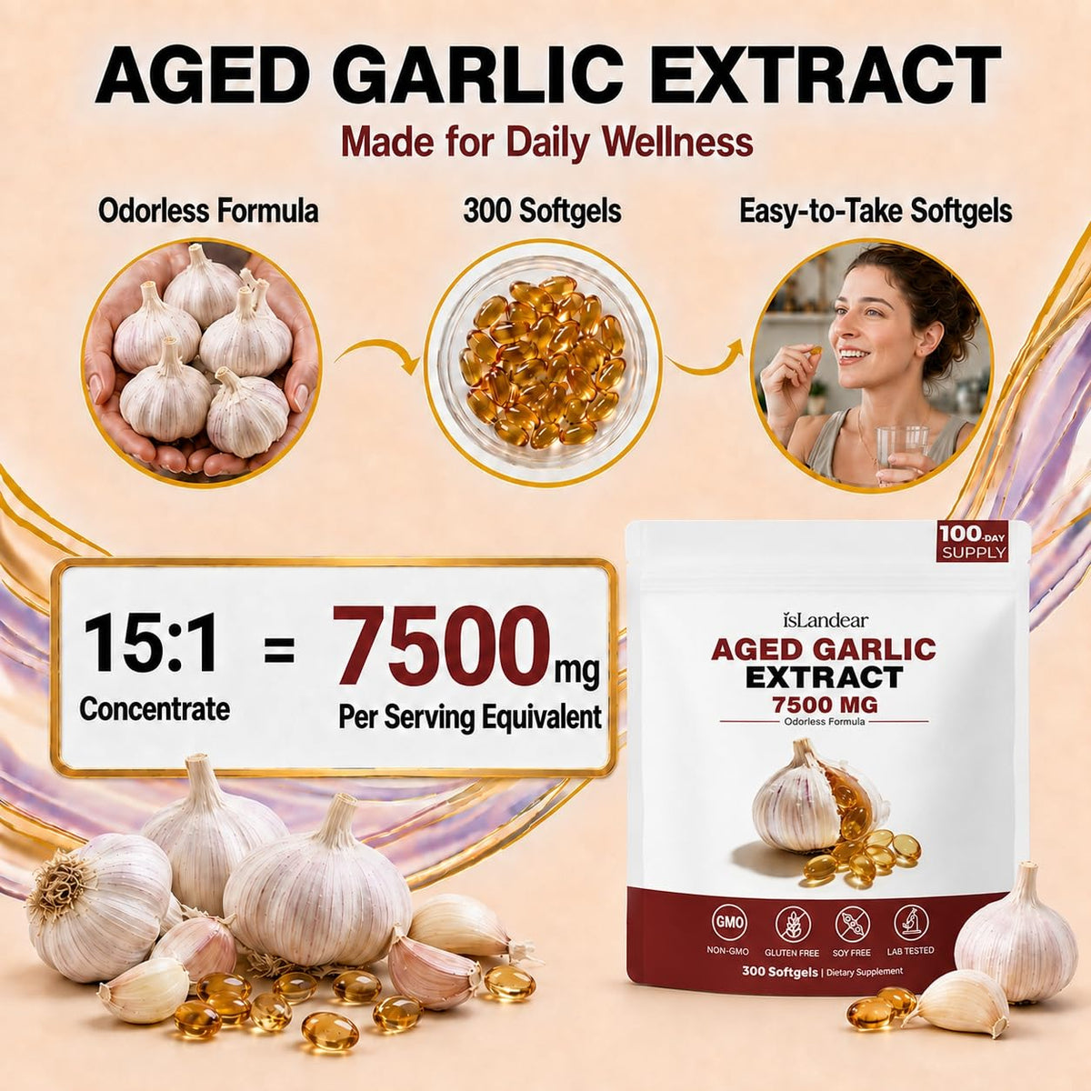 Odorless Aged Garlic Extract 7500mg 300 Softgels L9599