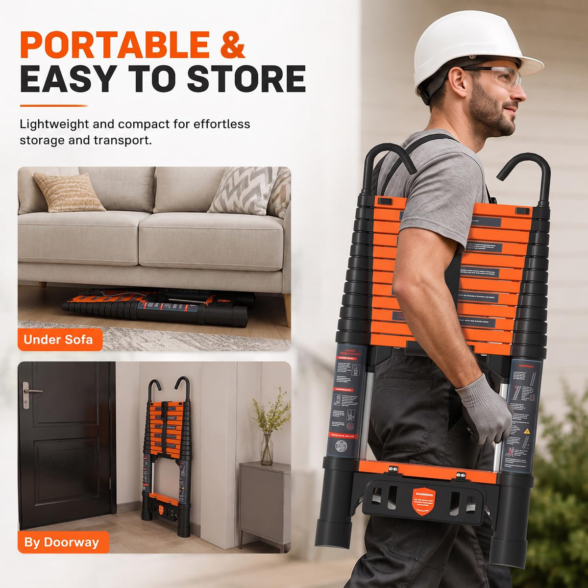 12.5 FT Aluminum Telescopic Ladder 330lbs D886