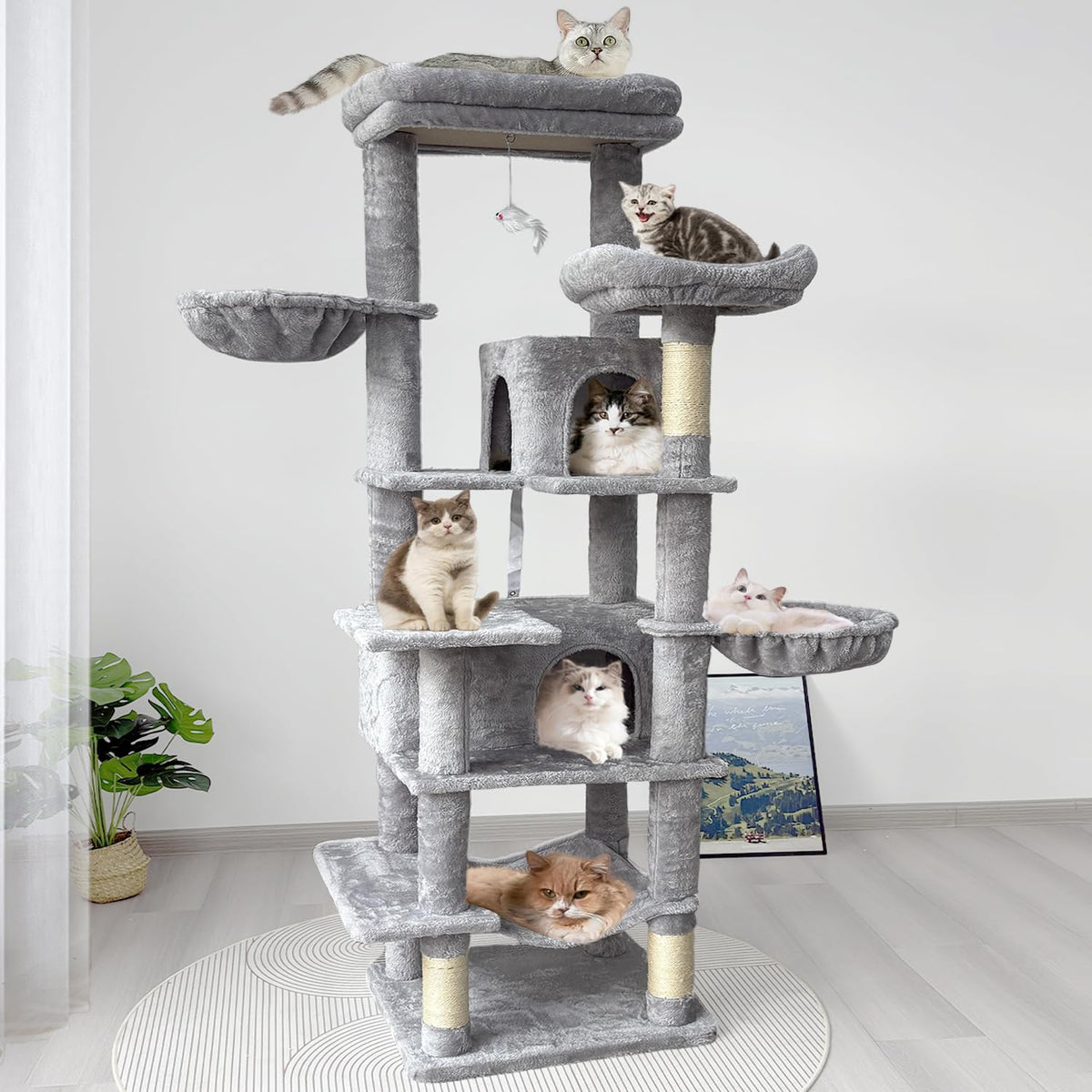 68 Inches Multi-Level Cat Tree Tower with Sisal Scratching Posts N7976