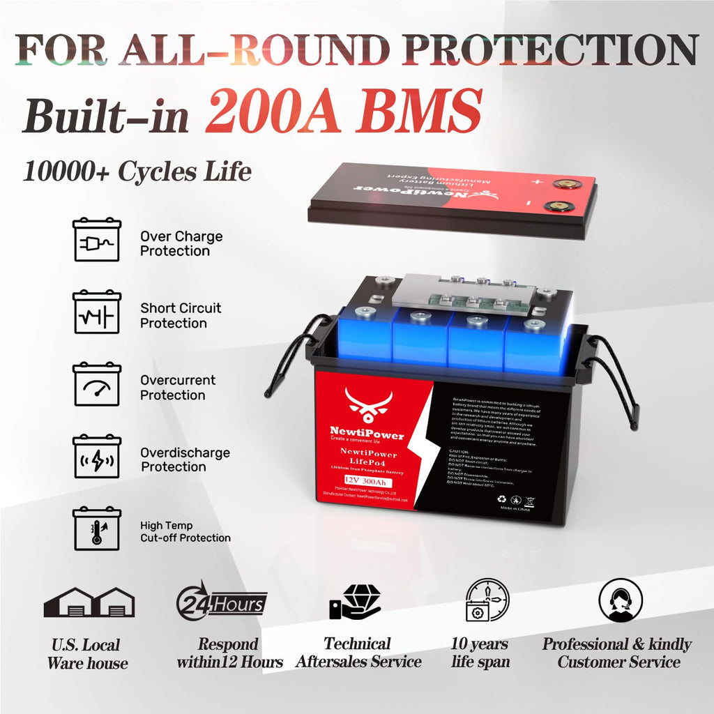 12V 330Ah LiFePO4 Battery with 200A BMS O636