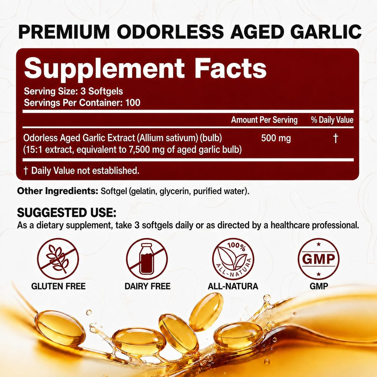 Odorless Aged Garlic Extract 7500mg 300 Softgels L9599