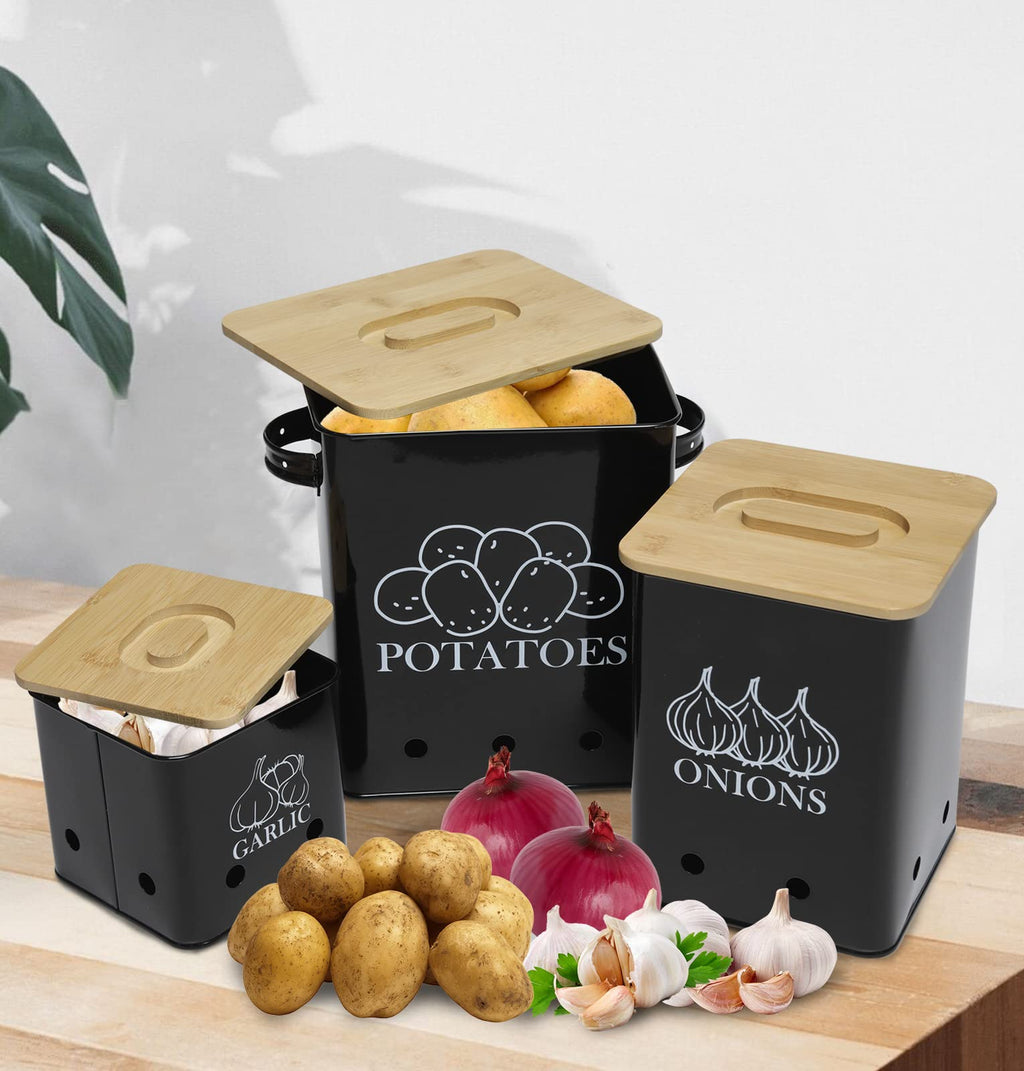 Black 3 Pack Kitchen Canisters Set with Wooden Lid I4936