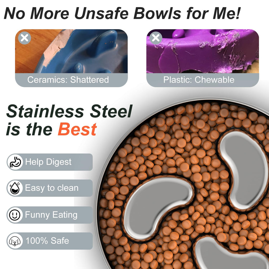 Slow Feeder Dog Bowl 1.5-Cup Stainless Steel L429