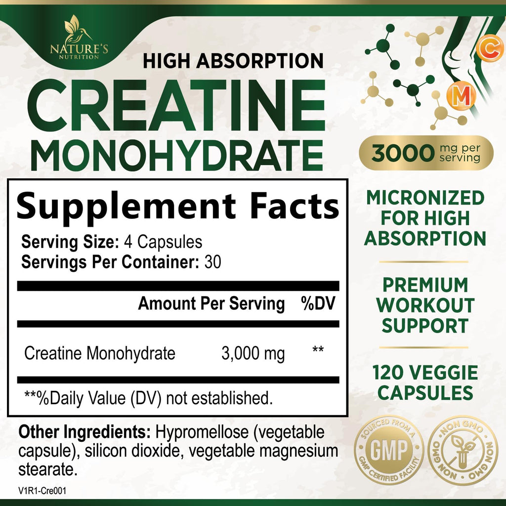 Micronized Creatine Monohydrate 3000mg 120 Capsules O2717
