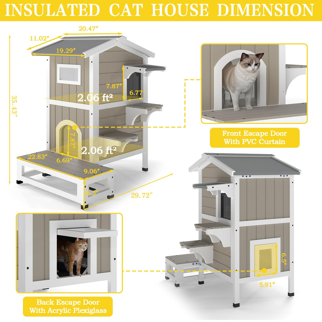 2-Story Insulated Outdoor Cat House N670