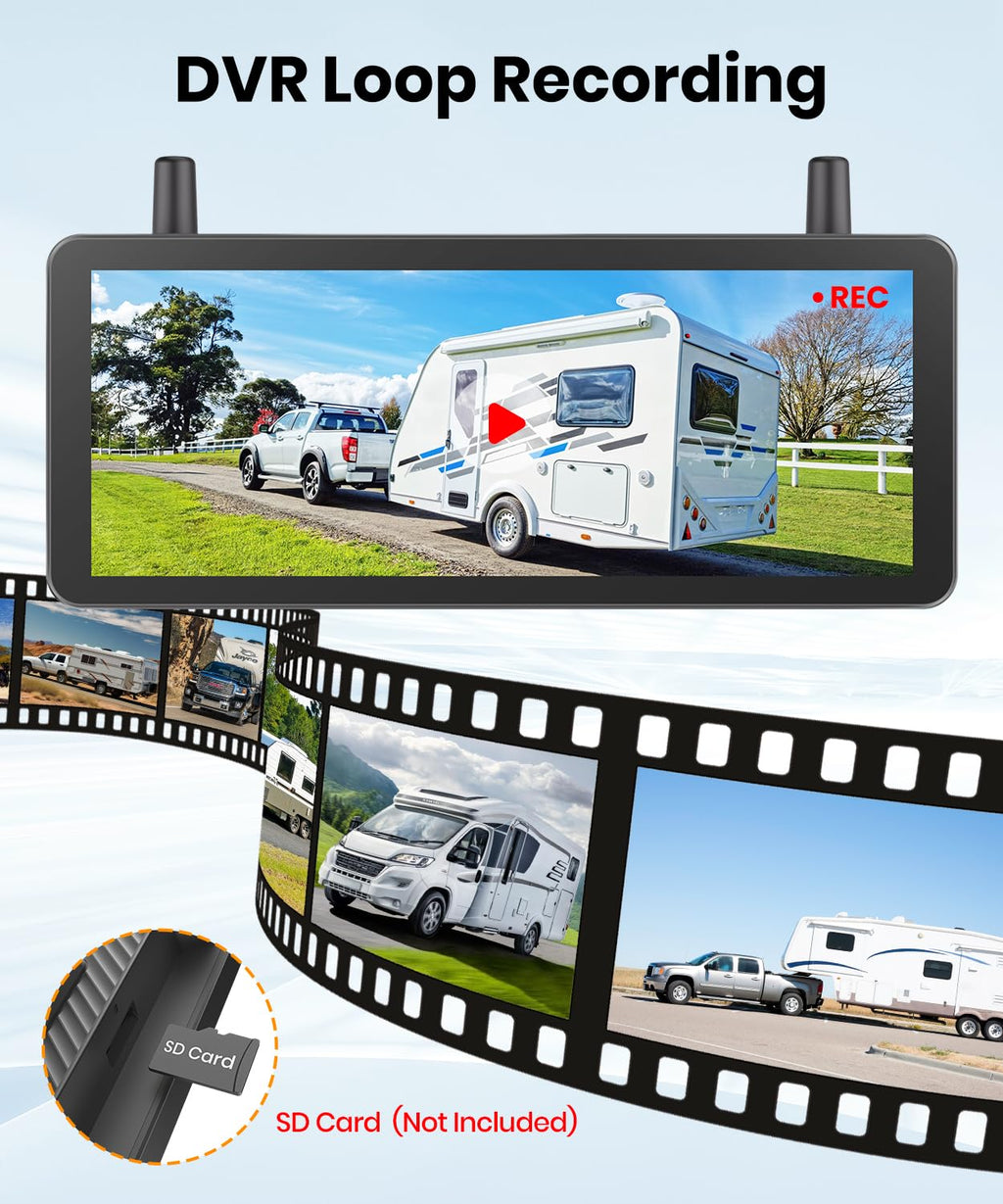 Wireless Backup Camera Solar Magnetic 7.2" 1080P Monitor Z8478
