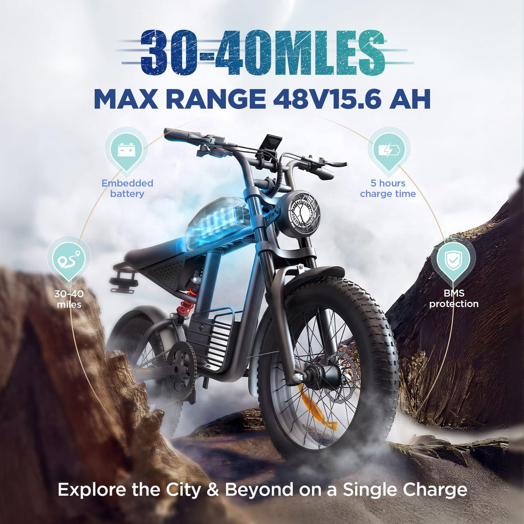 1000W Electric Bike 48V 15Ah 20" Fat Tire 7-Speed Y534