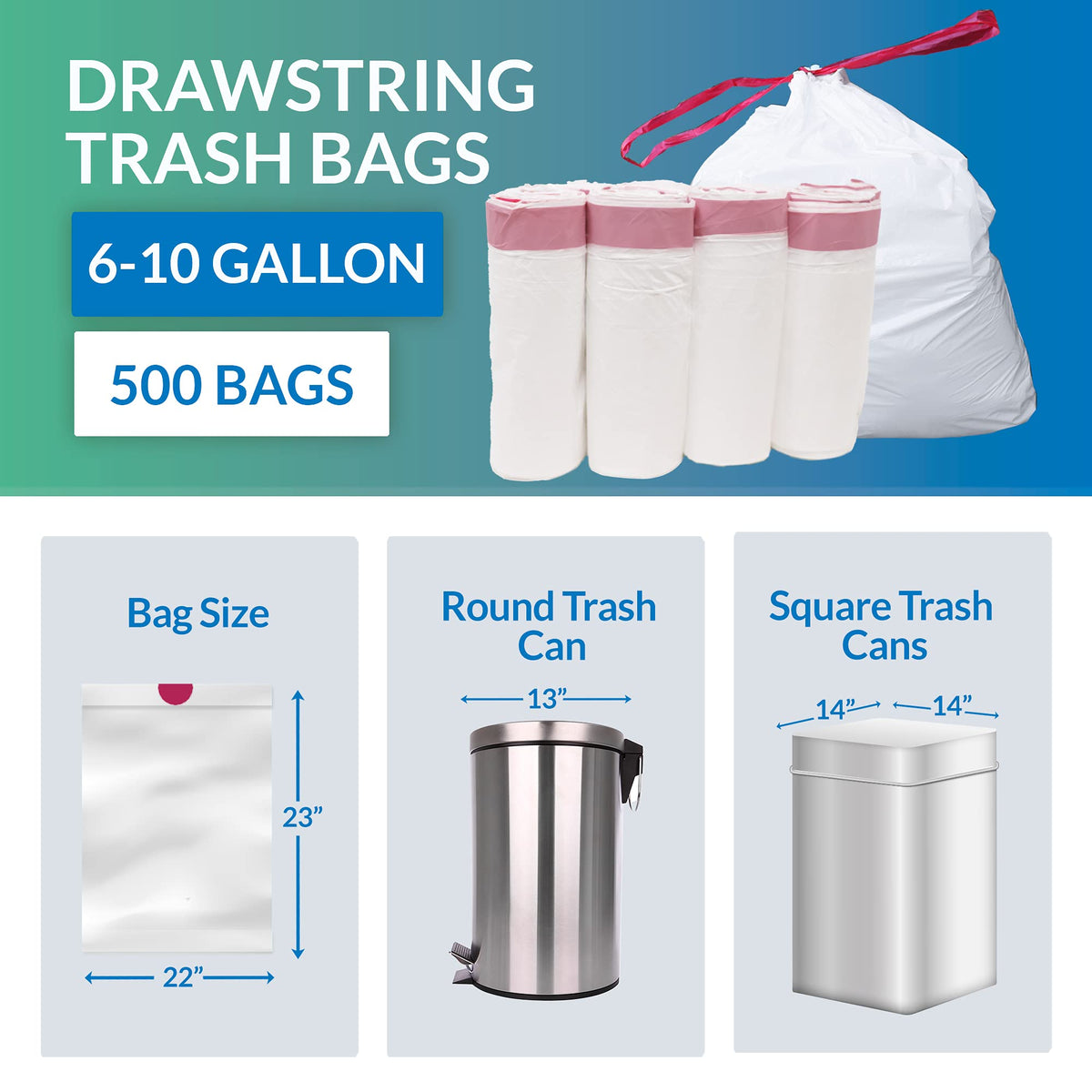 6-10 Gallon Drawstring Trash Bags 500 Count H7848