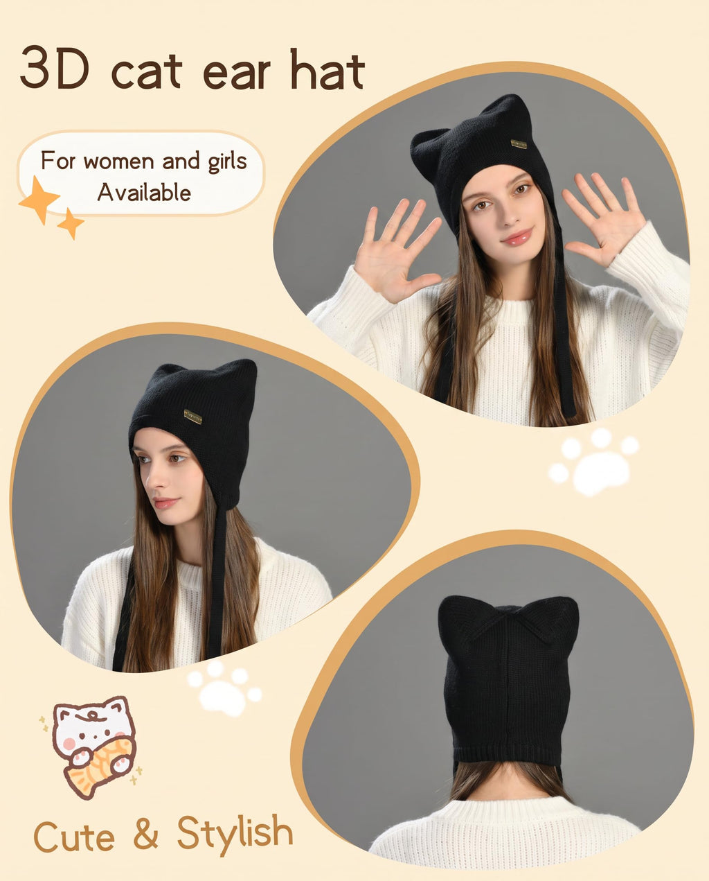 Cat Ear Beanie Wool Knit Hats K96151