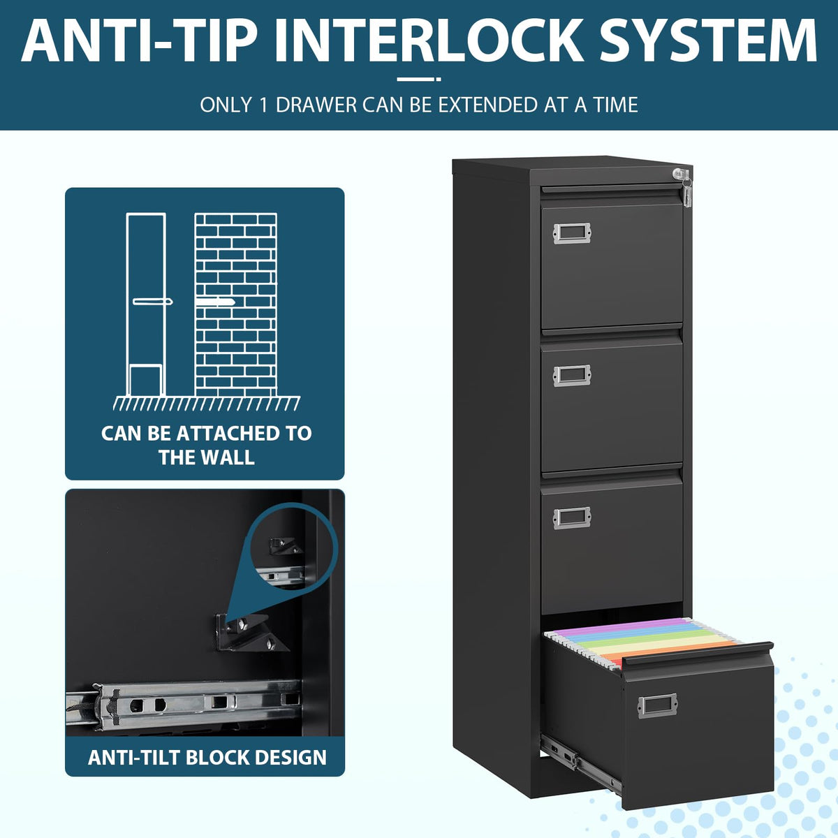 4 Drawer Metal File Cabinet with Lock C83602