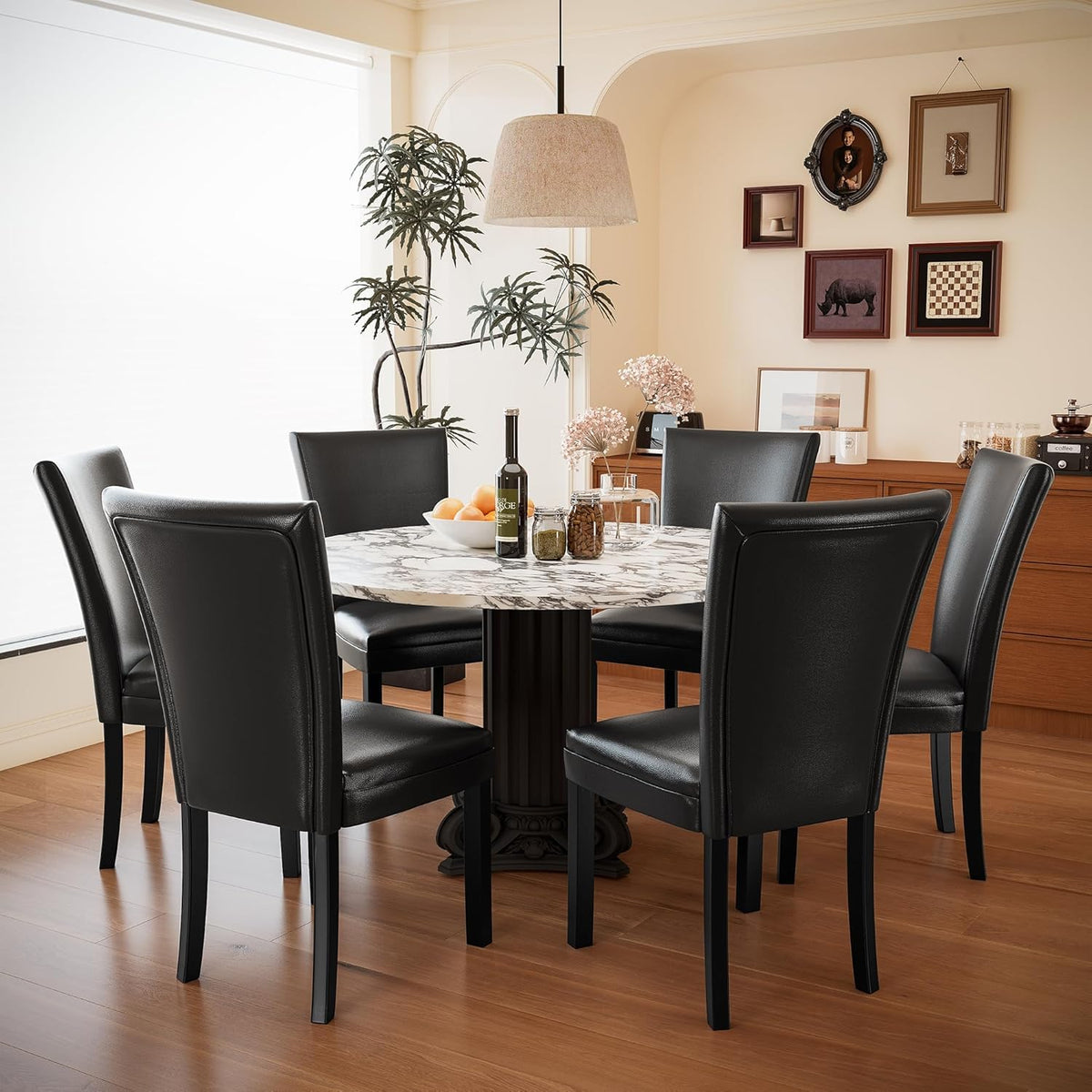 Set of 8 Black Faux Leather Upholstered Dining Chairs U399115