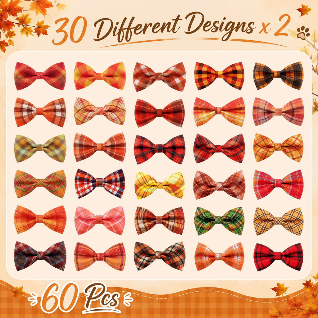 60 Pcs Plaid Dog Collar Bow Ties K6884
