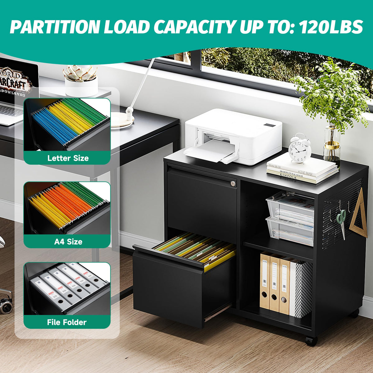 2 Drawer Metal File Cabinet with Lock and Shelf R7671