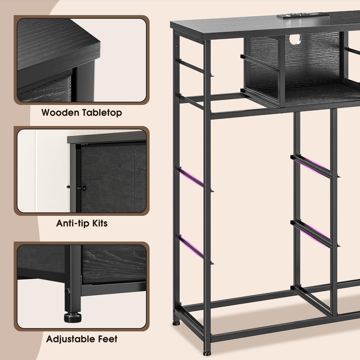Black 10 Drawer Dresser with LED & Charging Station V122673