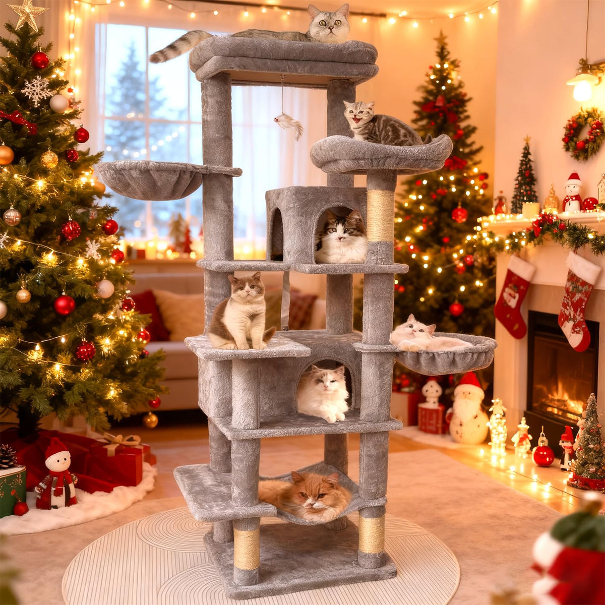 68 Inches Multi-Level Cat Tree Tower with Sisal Scratching Posts N7976